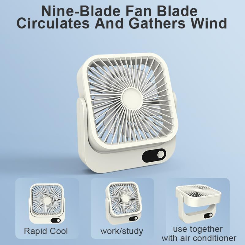 Magnetic Rechargeable Mini Desk Fan with 5-Speed LED Display for Office, Dorm & Bedside Use (White) V1107-CS-XXCXFSB