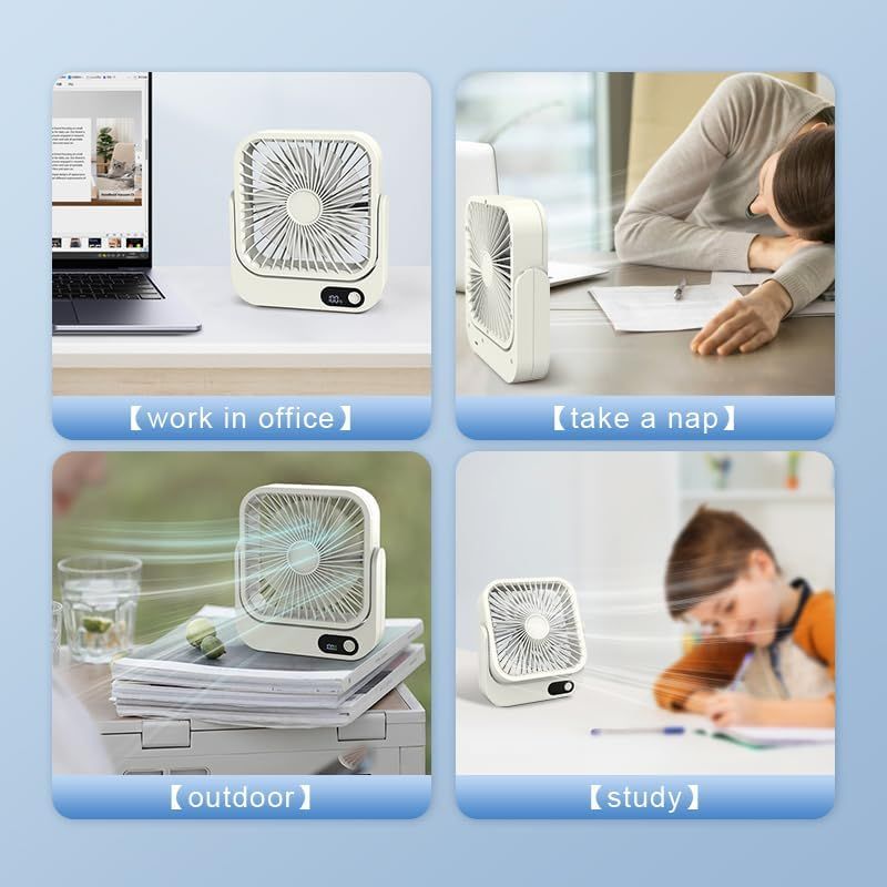 Magnetic Rechargeable Mini Desk Fan with 5-Speed LED Display for Office, Dorm & Bedside Use (White) V1107-CS-XXCXFSB