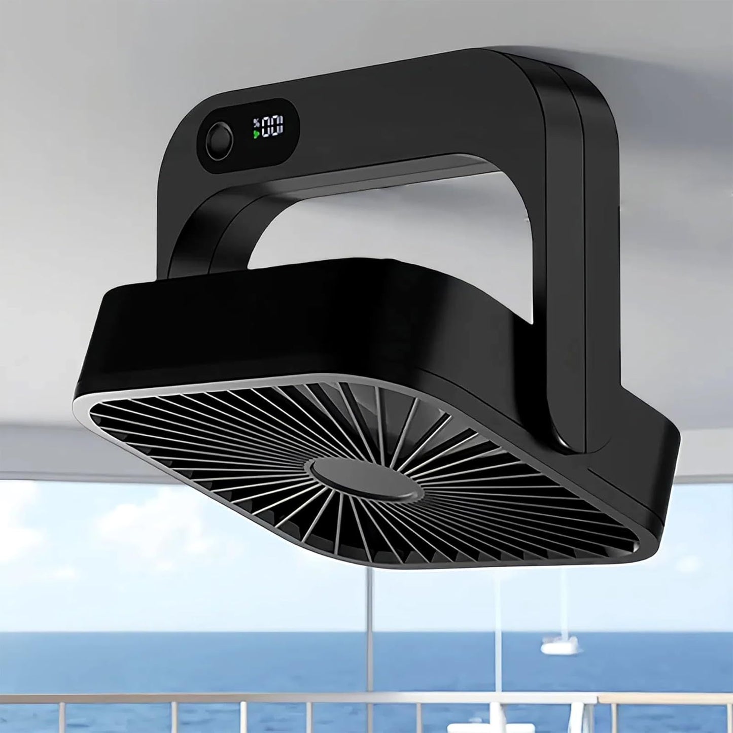 Magnetic Rechargeable Mini Desk Fan with 5-Speed LED Display for Office, Dorm & Bedside Use (Black) V1107-CS-XXCXFSH