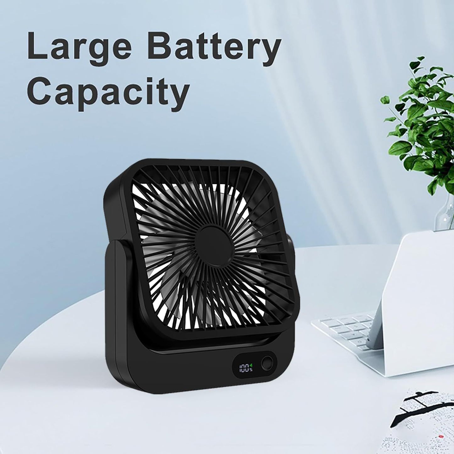 Magnetic Rechargeable Mini Desk Fan with 5-Speed LED Display for Office, Dorm & Bedside Use (Black) V1107-CS-XXCXFSH