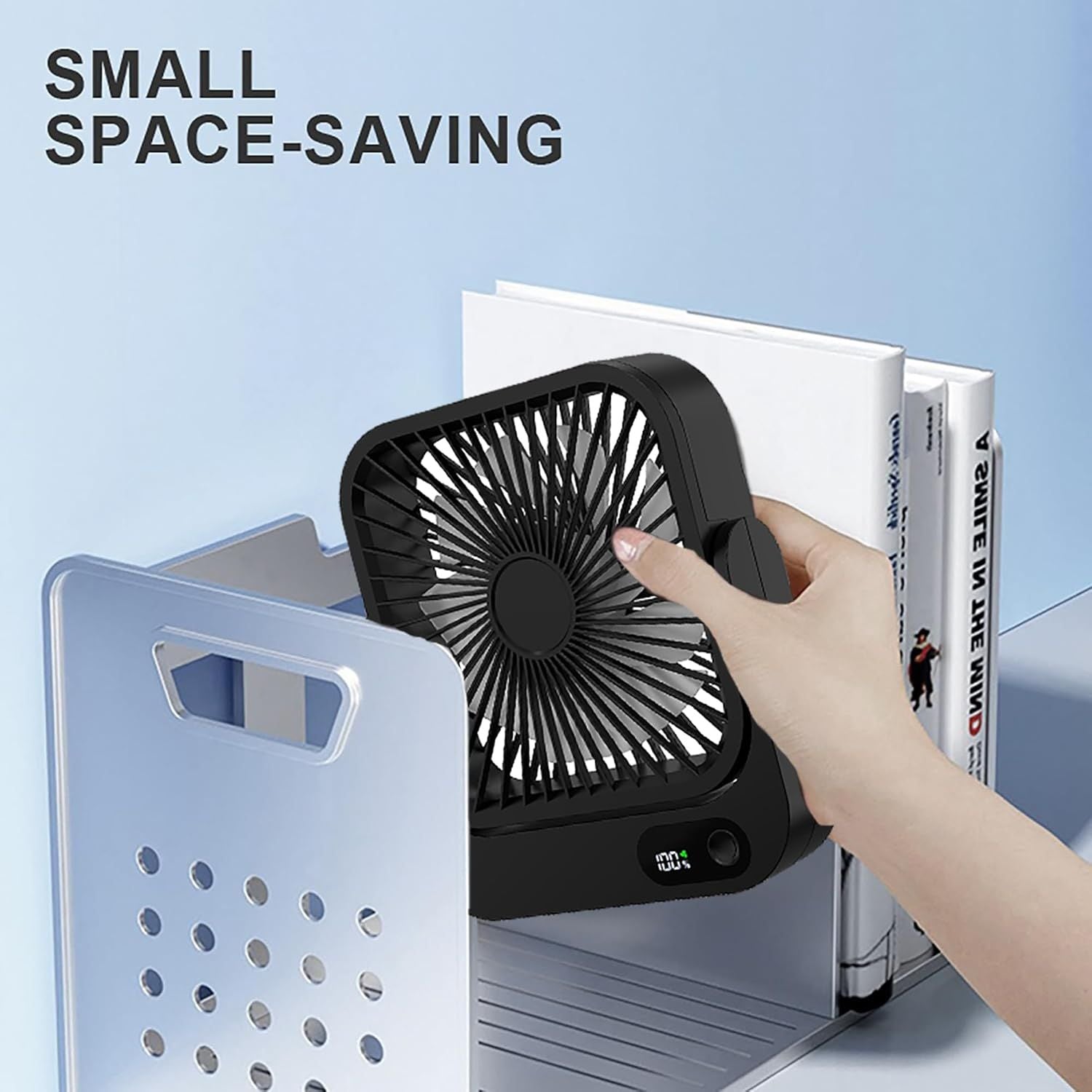 Magnetic Rechargeable Mini Desk Fan with 5-Speed LED Display for Office, Dorm & Bedside Use (Black) V1107-CS-XXCXFSH