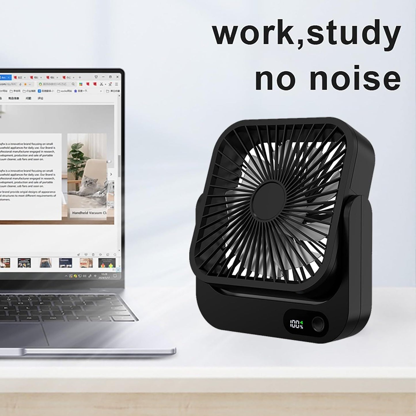 Magnetic Rechargeable Mini Desk Fan with 5-Speed LED Display for Office, Dorm & Bedside Use (Black) V1107-CS-XXCXFSH