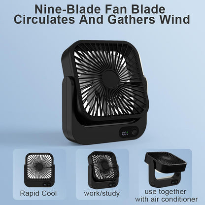 Magnetic Rechargeable Mini Desk Fan with 5-Speed LED Display for Office, Dorm & Bedside Use (Black) V1107-CS-XXCXFSH