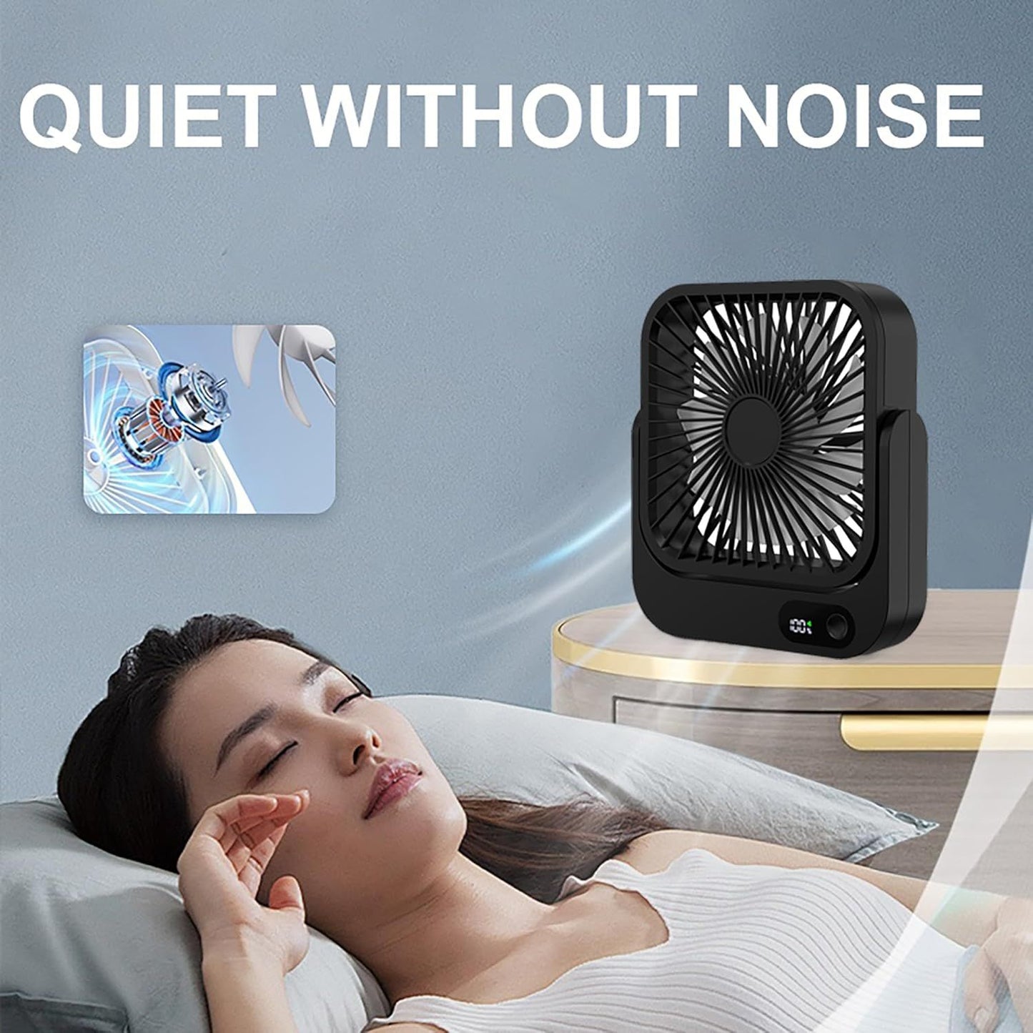 Magnetic Rechargeable Mini Desk Fan with 5-Speed LED Display for Office, Dorm & Bedside Use (Black) V1107-CS-XXCXFSH