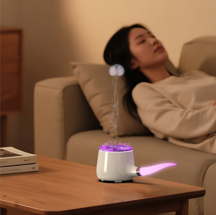 Pipe-Shaped Aromatherapy Humidifier with LED Flame & Mist - USB Desk Diffuser for Home, Office, Bedside V1107-CS-XXJSQ