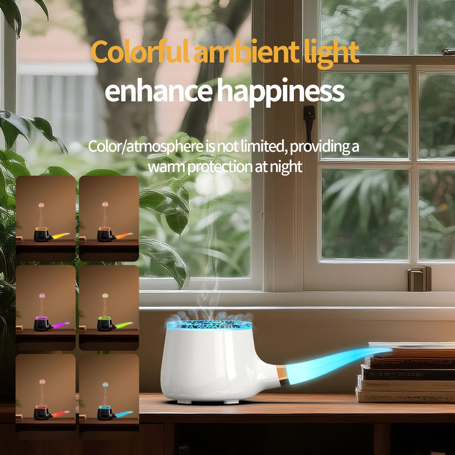 Pipe-Shaped Aromatherapy Humidifier with LED Flame & Mist - USB Desk Diffuser for Home, Office, Bedside V1107-CS-XXJSQ1