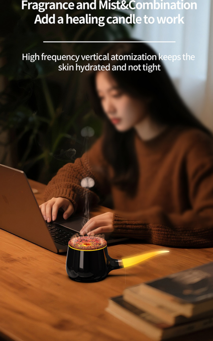 Pipe-Shaped Aromatherapy Humidifier with LED Flame & Mist - USB Desk Diffuser for Home, Office, Bedside V1107-CS-XXJSQ1