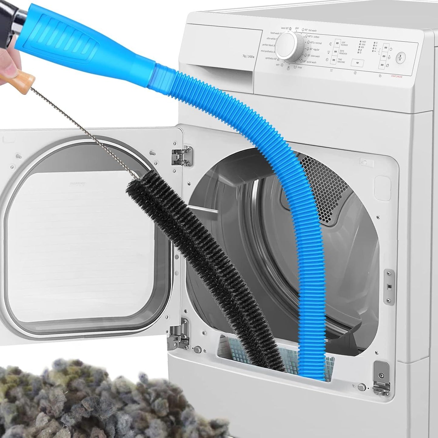 Dryer Vent Cleaner Kit with Flexible Lint Brush & Vacuum Hose Attachment for Deep Cleaning, Fire Prevention V1107-CS-XYJQJXCPJ