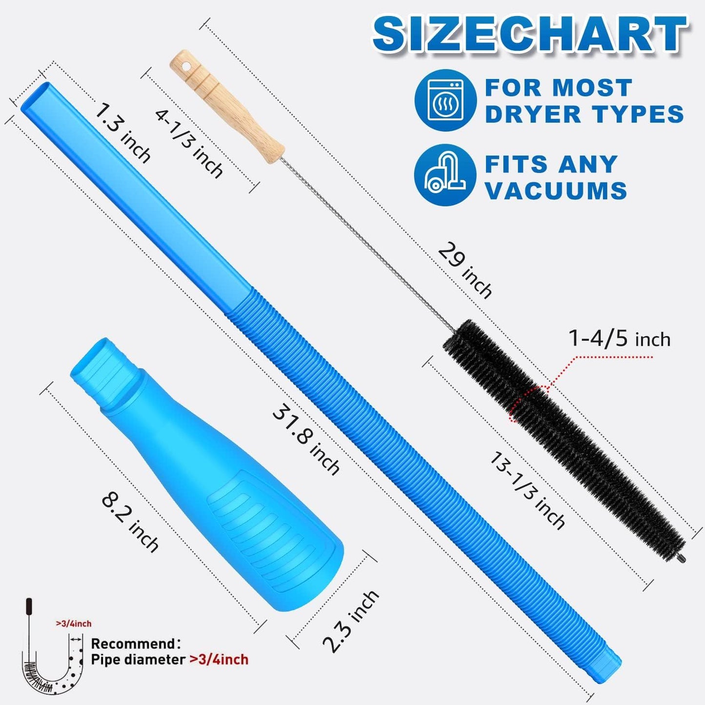 Dryer Vent Cleaner Kit with Flexible Lint Brush & Vacuum Hose Attachment for Deep Cleaning, Fire Prevention V1107-CS-XYJQJXCPJ