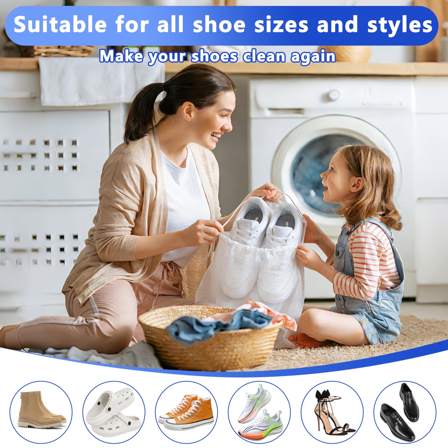 2-Pack Reusable Shoe Washing Machine Bag - White Protective Laundry Bag for All Shoes, Anti-Deformation & V1107-CS-XZXHDH
