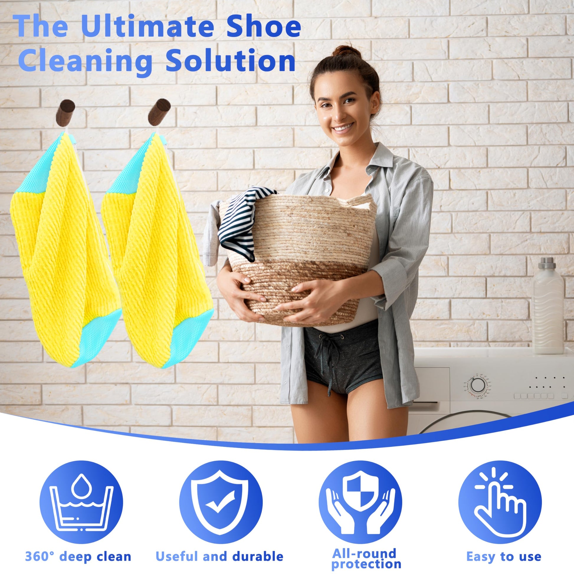 2-Pack Reusable Shoe Washing Machine Bag - White Protective Laundry Bag for All Shoes, Anti-Deformation & V1107-CS-XZXHDH