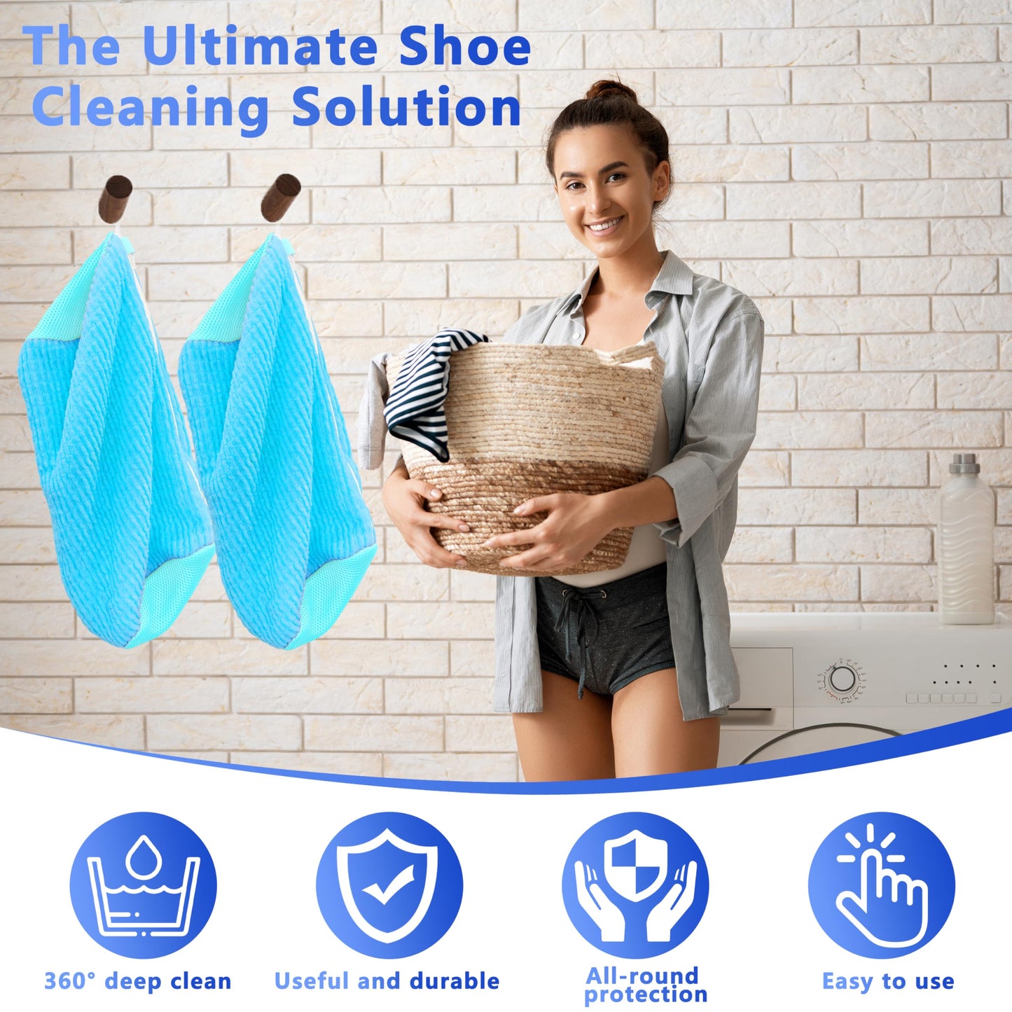 2-Pack Reusable Shoe Washing Machine Bag - White Protective Laundry Bag for All Shoes, Anti-Deformation & V1107-CS-XZXHDL
