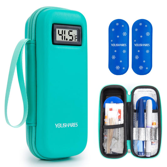 Portable Insulin Cooler Case with Digital Temperature Display - Travel Insulin Storage Bag with 2 TSA Ice V1107-CS-YDSLCXL