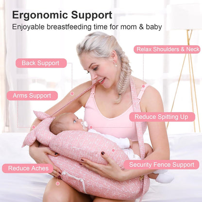 Multipurpose Nursing Pillow with Adjustable Waist Strap & Removable Cover for Feeding, Tummy Time & Nap V1107-CS-YEBRZTL