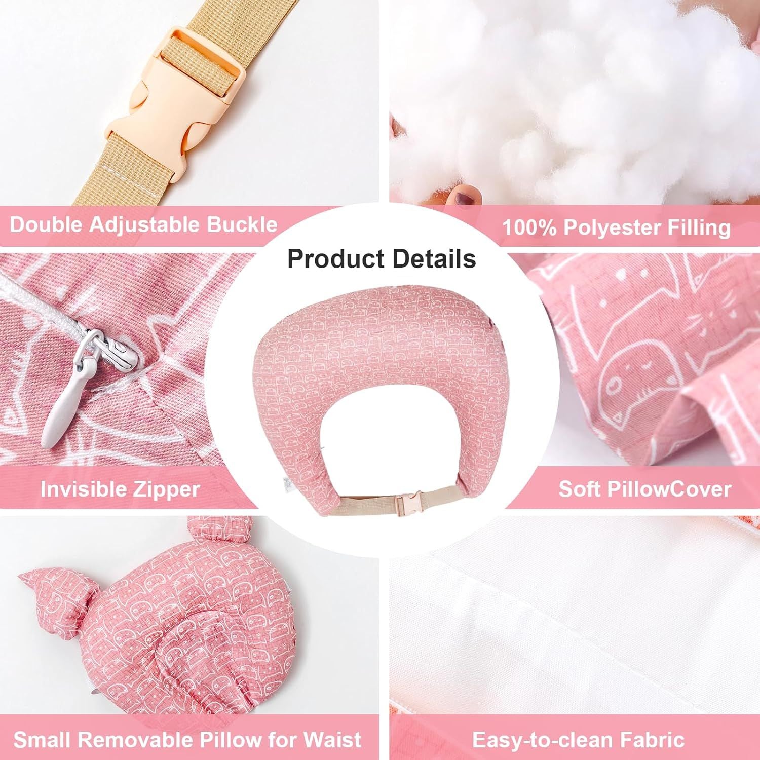 Multipurpose Nursing Pillow with Adjustable Waist Strap & Removable Cover for Feeding, Tummy Time & Nap V1107-CS-YEBRZTL