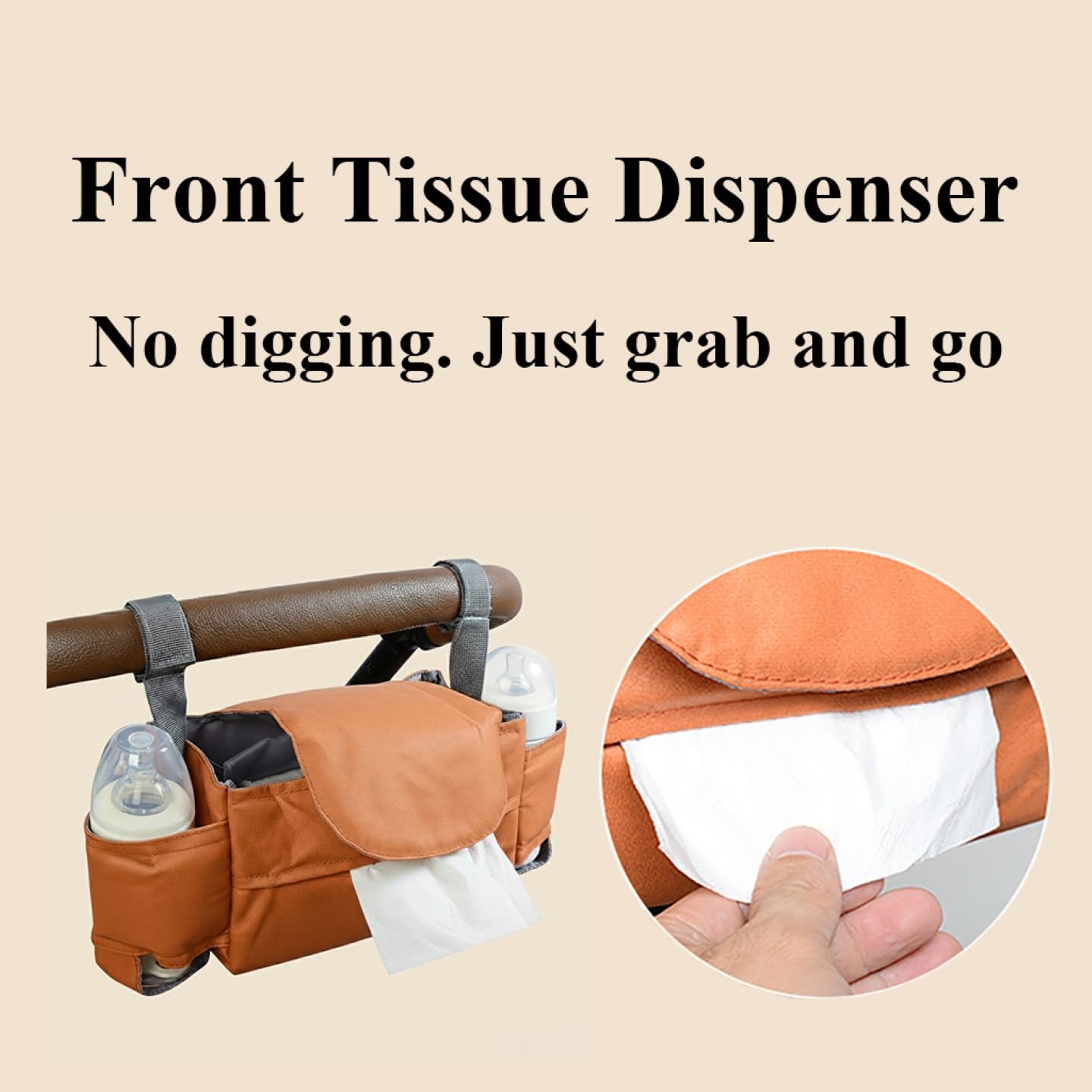 Universal Stroller Organizer Bag with Front Tissue Dispenser, Bottle Holders & Large Storage - Perfect for V1107-CS-YECGB