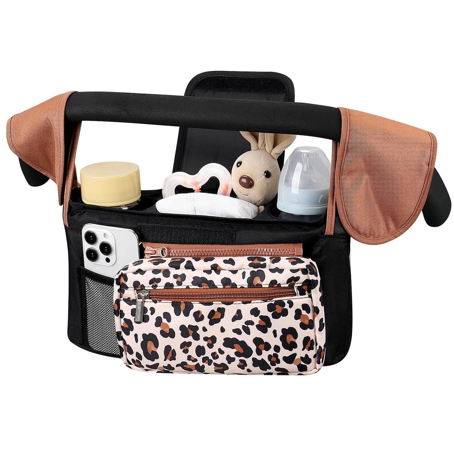 Universal Stroller Organizer with Insulated Cup Holders, Detachable Wristlet & Adjustable Shoulder Strap for V1107-CS-YETCGBB