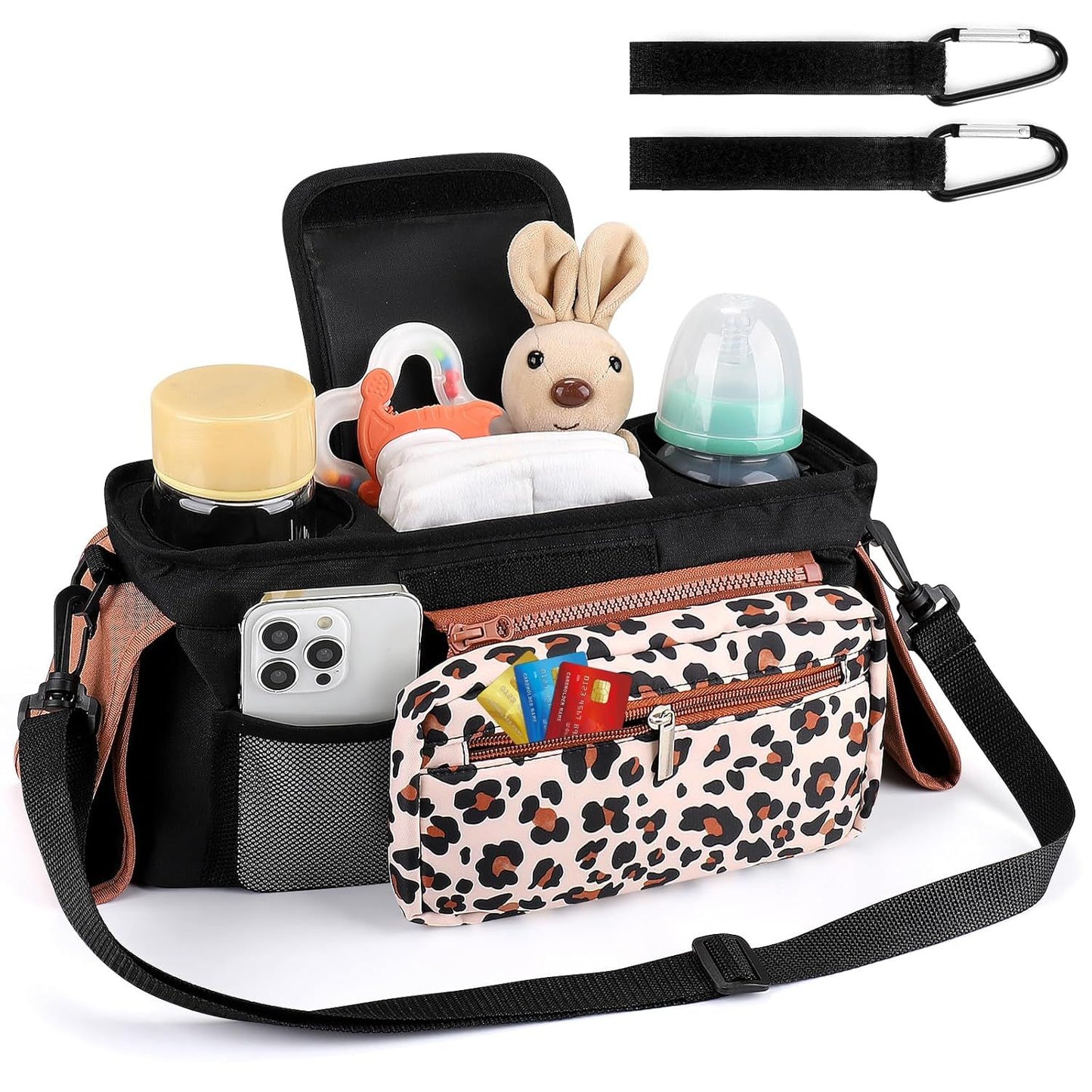 Universal Stroller Organizer with Insulated Cup Holders, Detachable Wristlet & Adjustable Shoulder Strap for V1107-CS-YETCGBB