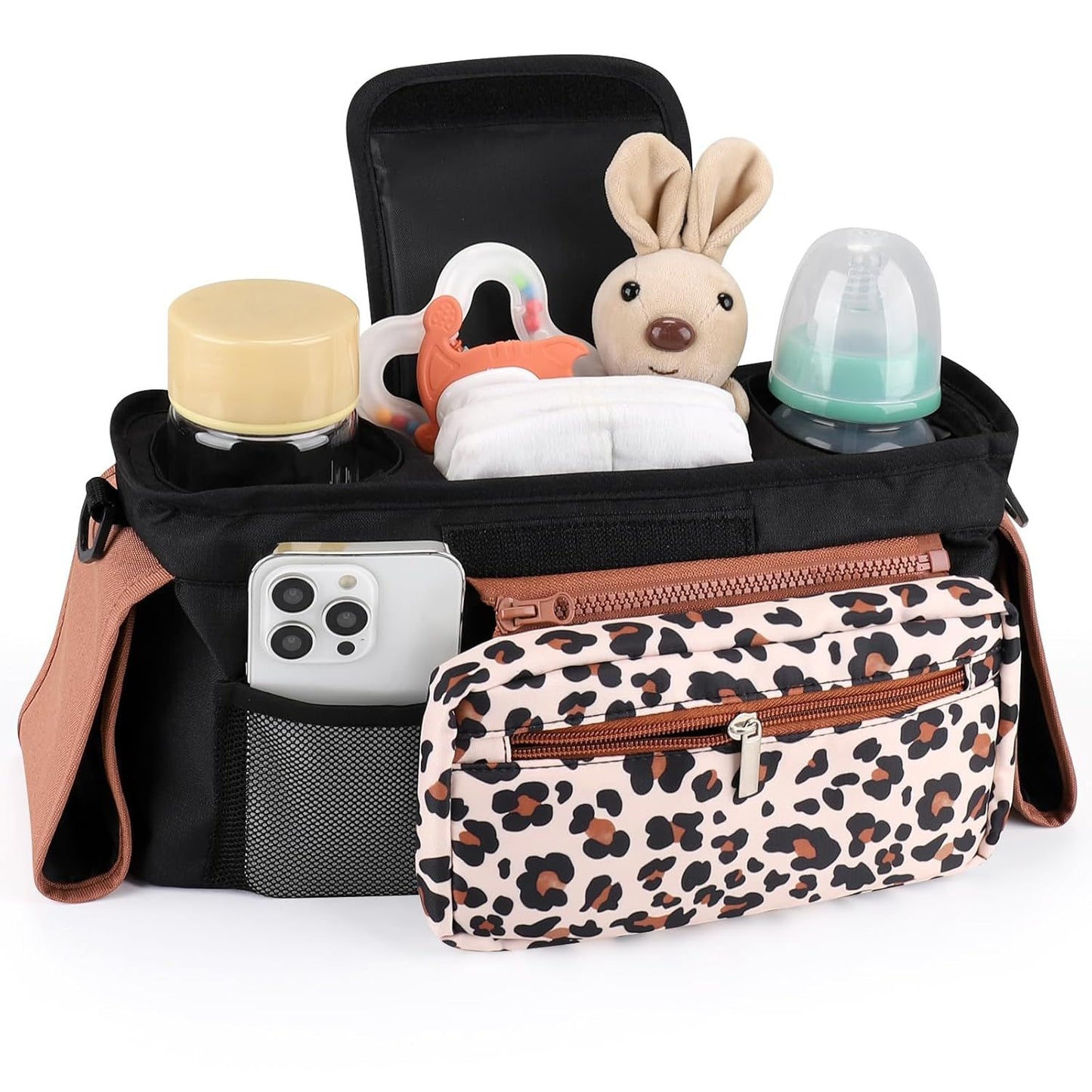 Universal Stroller Organizer with Insulated Cup Holders, Detachable Wristlet & Adjustable Shoulder Strap for V1107-CS-YETCGBB