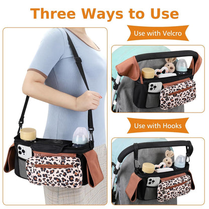 Universal Stroller Organizer with Insulated Cup Holders, Detachable Wristlet & Adjustable Shoulder Strap for V1107-CS-YETCGBB