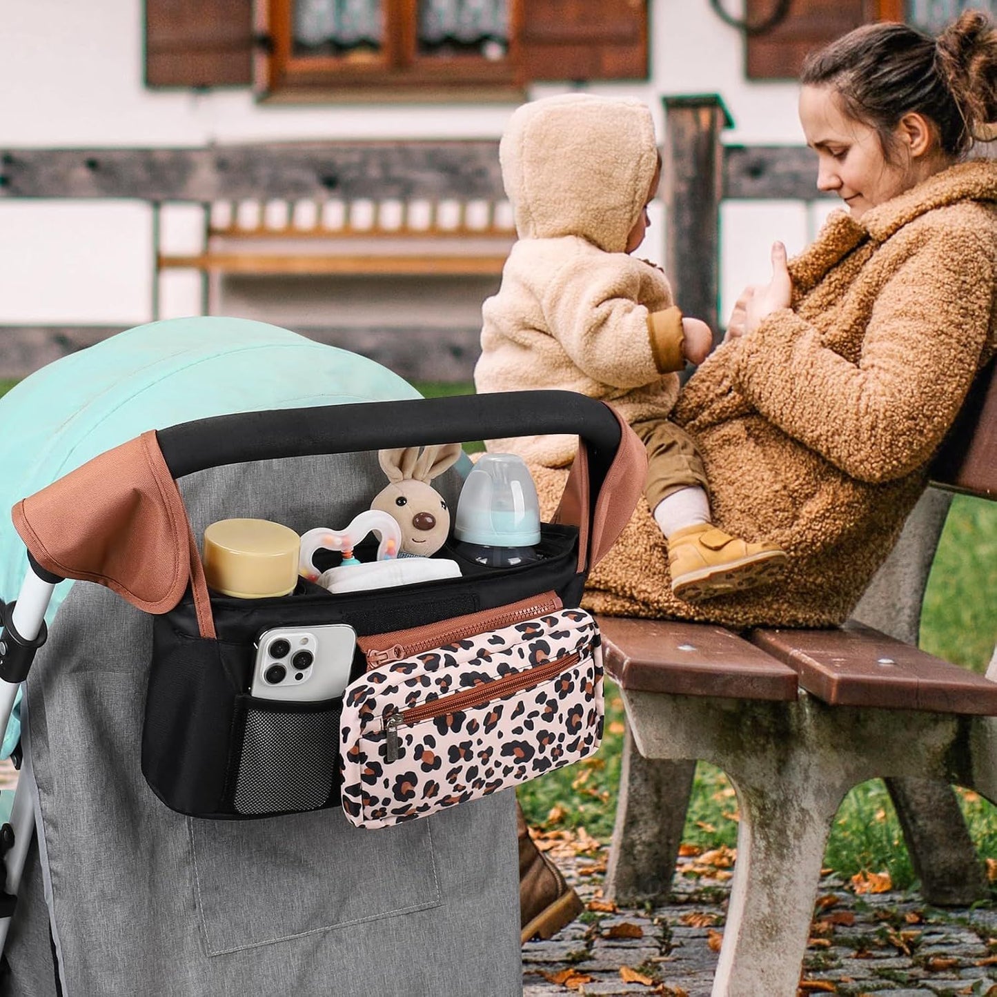 Universal Stroller Organizer with Insulated Cup Holders, Detachable Wristlet & Adjustable Shoulder Strap for V1107-CS-YETCGBB
