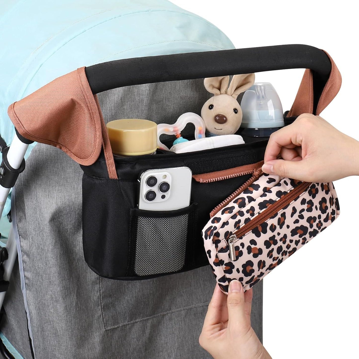 Universal Stroller Organizer with Insulated Cup Holders, Detachable Wristlet & Adjustable Shoulder Strap for V1107-CS-YETCGBB