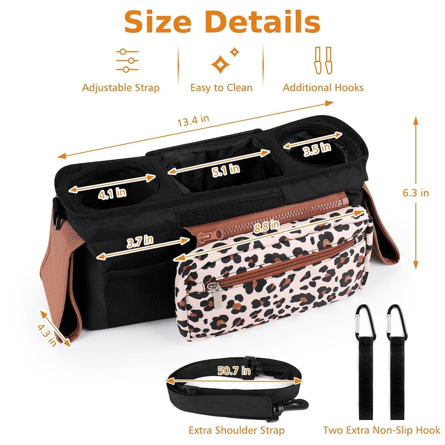 Universal Stroller Organizer with Insulated Cup Holders, Detachable Wristlet & Adjustable Shoulder Strap for V1107-CS-YETCGBB