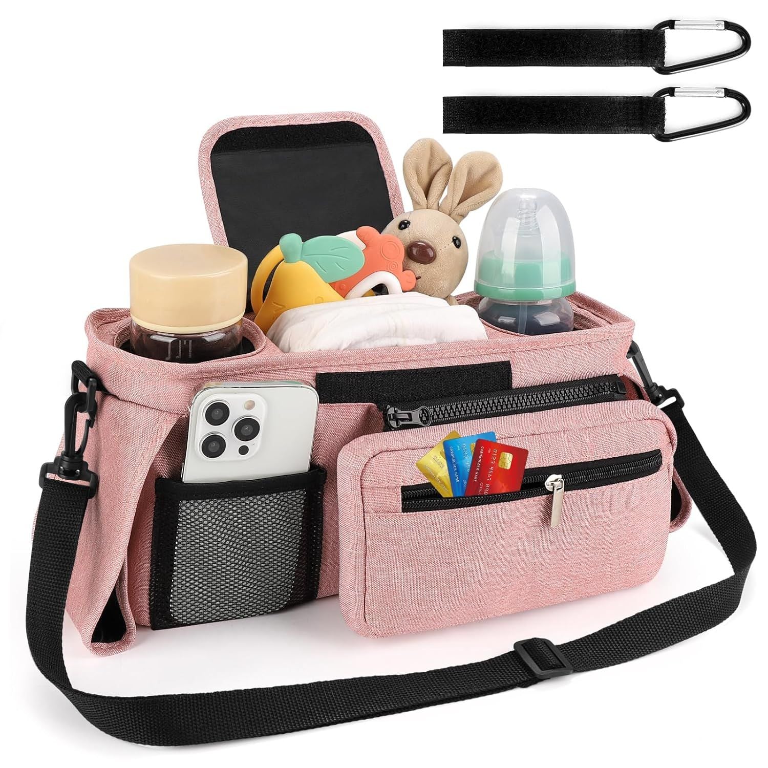 Universal Stroller Organizer with Insulated Cup Holders, Detachable Wristlet & Adjustable Shoulder Strap for V1107-CS-YETCGBF