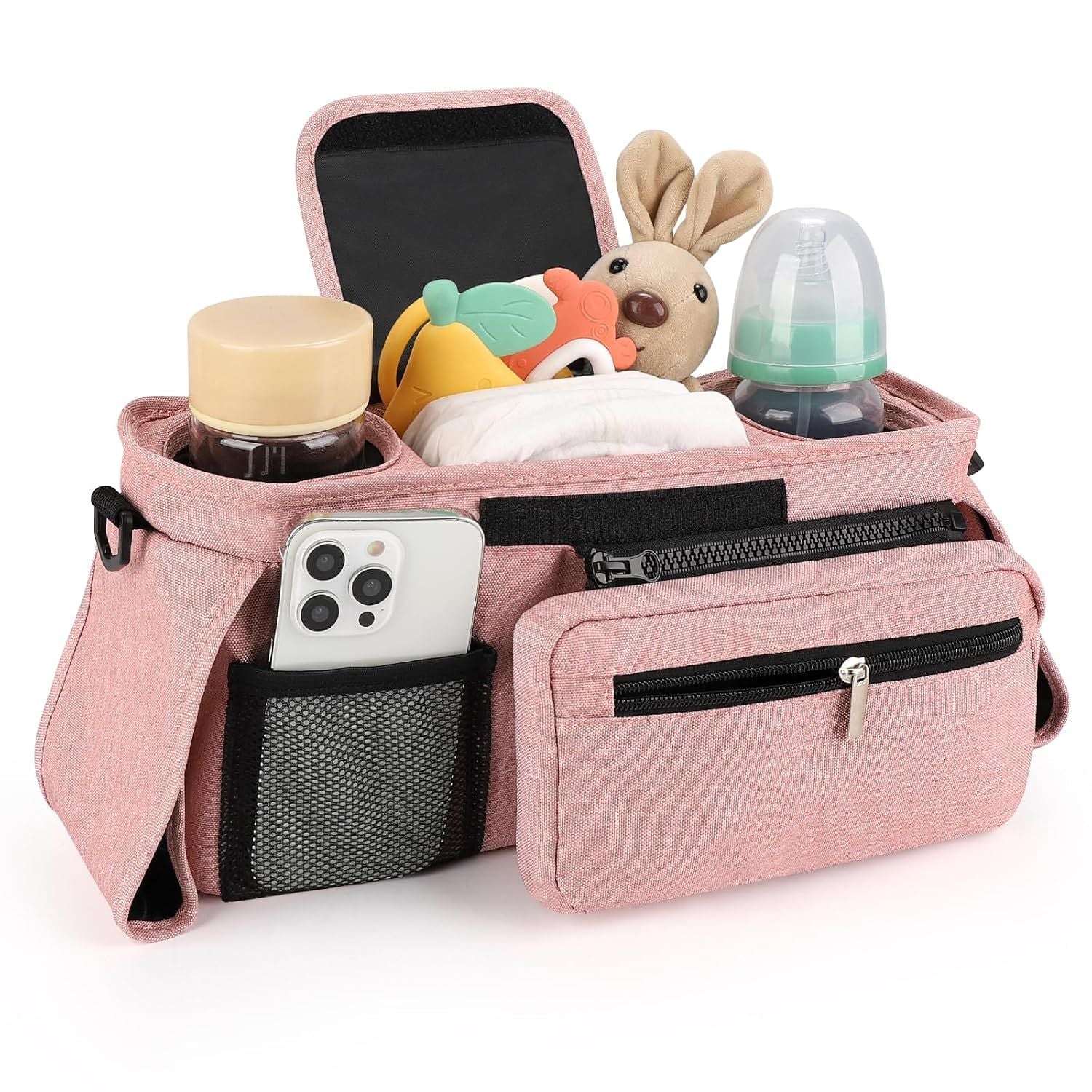 Universal Stroller Organizer with Insulated Cup Holders, Detachable Wristlet & Adjustable Shoulder Strap for V1107-CS-YETCGBF