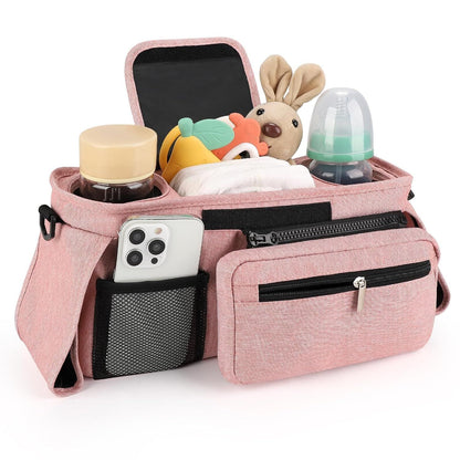 Universal Stroller Organizer with Insulated Cup Holders, Detachable Wristlet & Adjustable Shoulder Strap for V1107-CS-YETCGBF