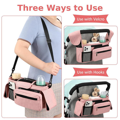 Universal Stroller Organizer with Insulated Cup Holders, Detachable Wristlet & Adjustable Shoulder Strap for V1107-CS-YETCGBF