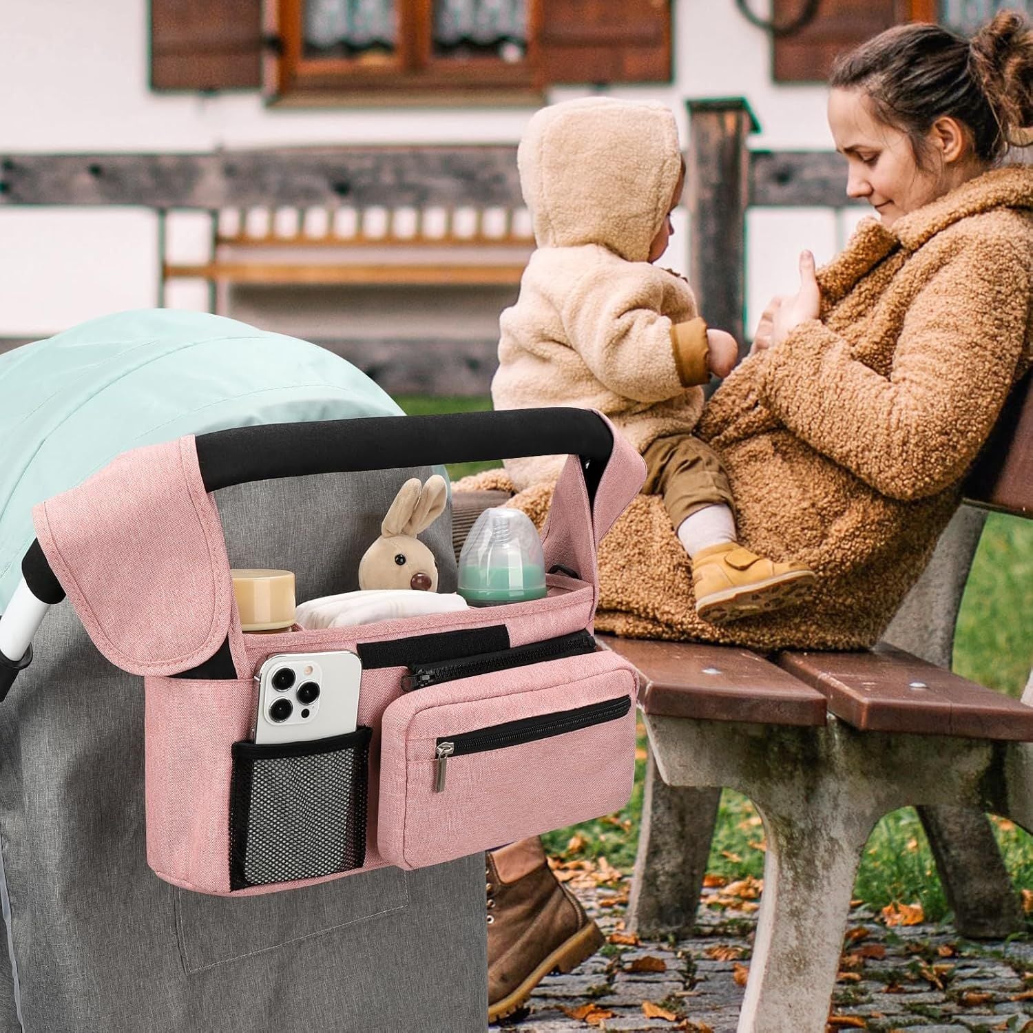 Universal Stroller Organizer with Insulated Cup Holders, Detachable Wristlet & Adjustable Shoulder Strap for V1107-CS-YETCGBF
