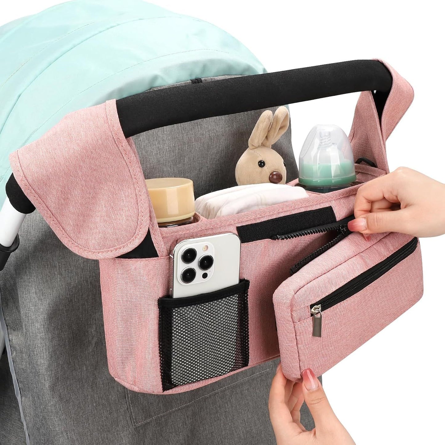 Universal Stroller Organizer with Insulated Cup Holders, Detachable Wristlet & Adjustable Shoulder Strap for V1107-CS-YETCGBF