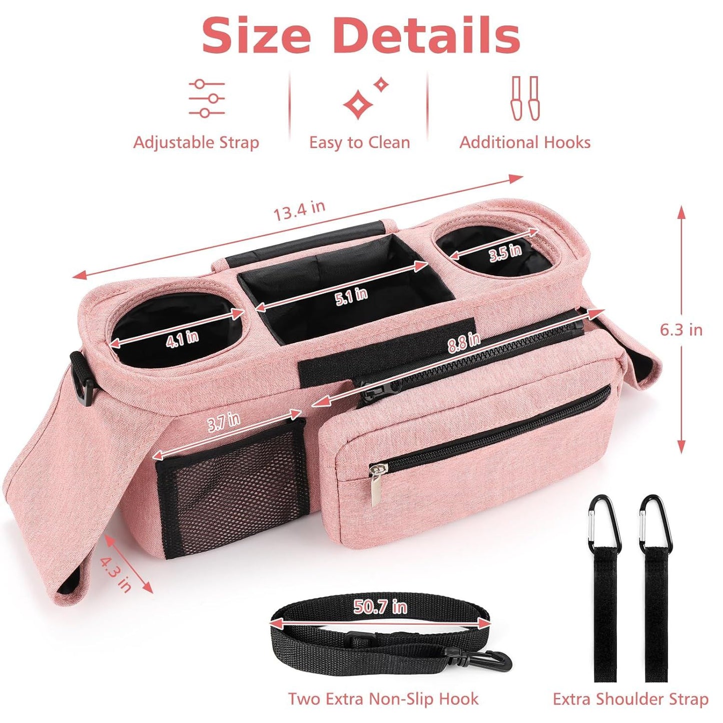 Universal Stroller Organizer with Insulated Cup Holders, Detachable Wristlet & Adjustable Shoulder Strap for V1107-CS-YETCGBF