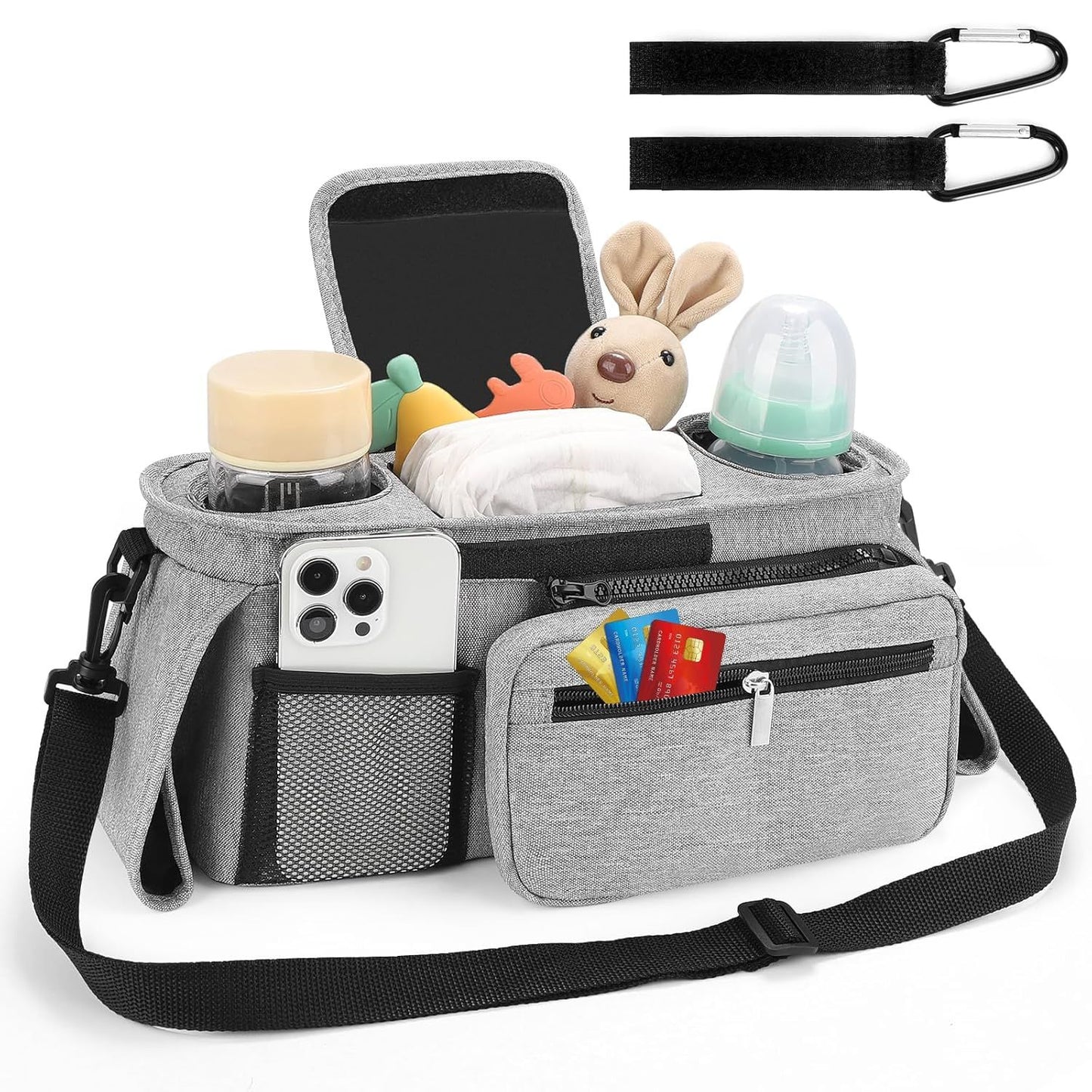 Universal Stroller Organizer with Insulated Cup Holders, Detachable Wristlet & Adjustable Shoulder Strap for V1107-CS-YETCGBHU