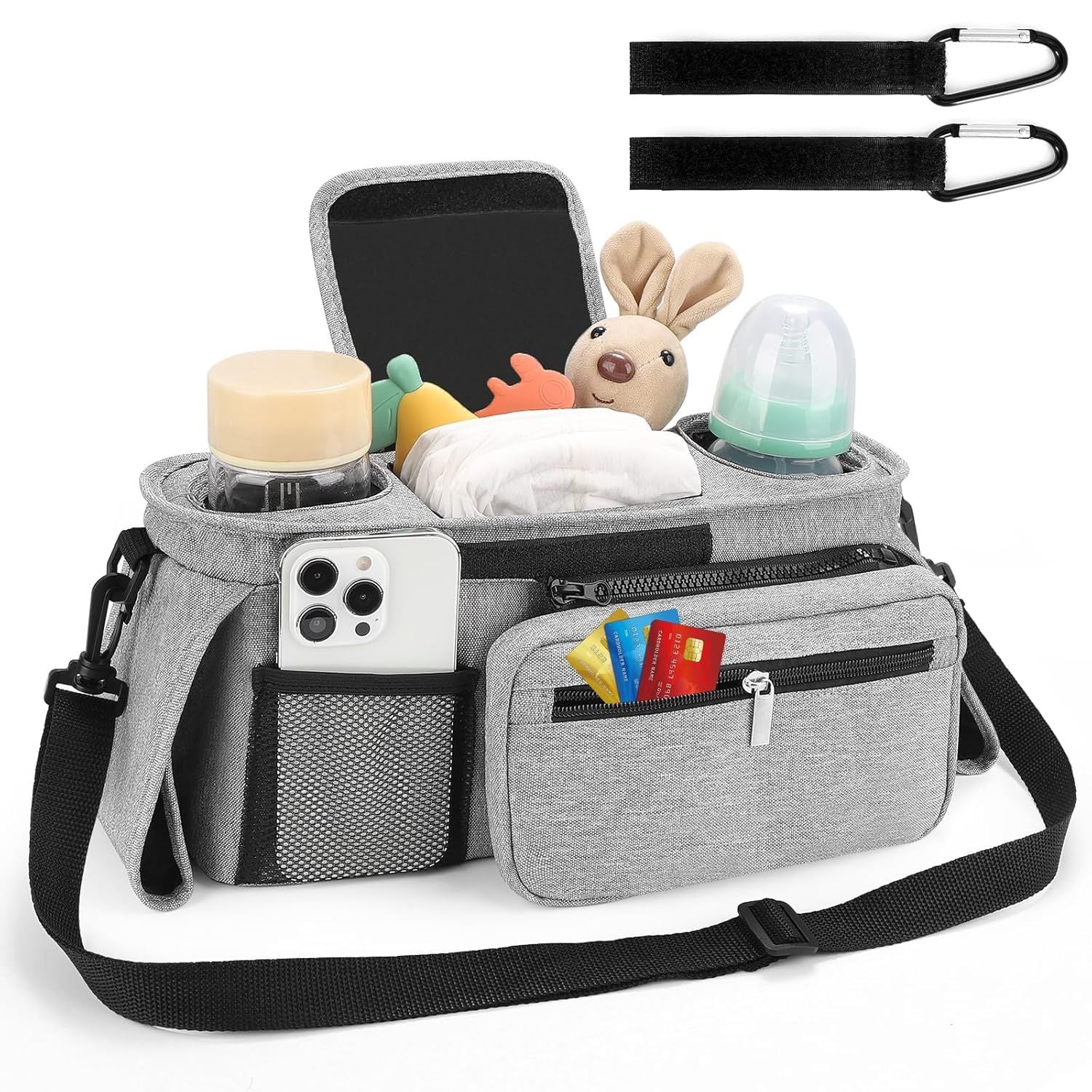 Universal Stroller Organizer with Insulated Cup Holders, Detachable Wristlet & Adjustable Shoulder Strap for V1107-CS-YETCGBHU
