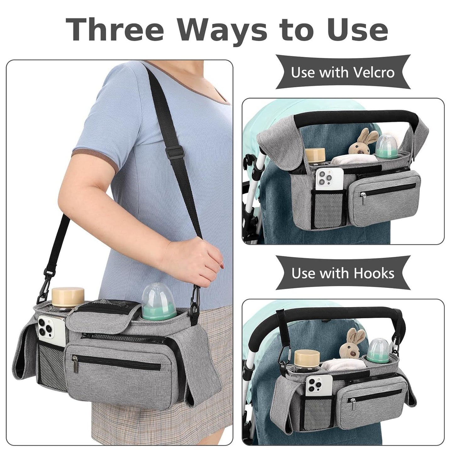 Universal Stroller Organizer with Insulated Cup Holders, Detachable Wristlet & Adjustable Shoulder Strap for V1107-CS-YETCGBHU