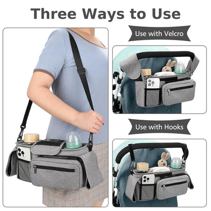 Universal Stroller Organizer with Insulated Cup Holders, Detachable Wristlet & Adjustable Shoulder Strap for V1107-CS-YETCGBHU