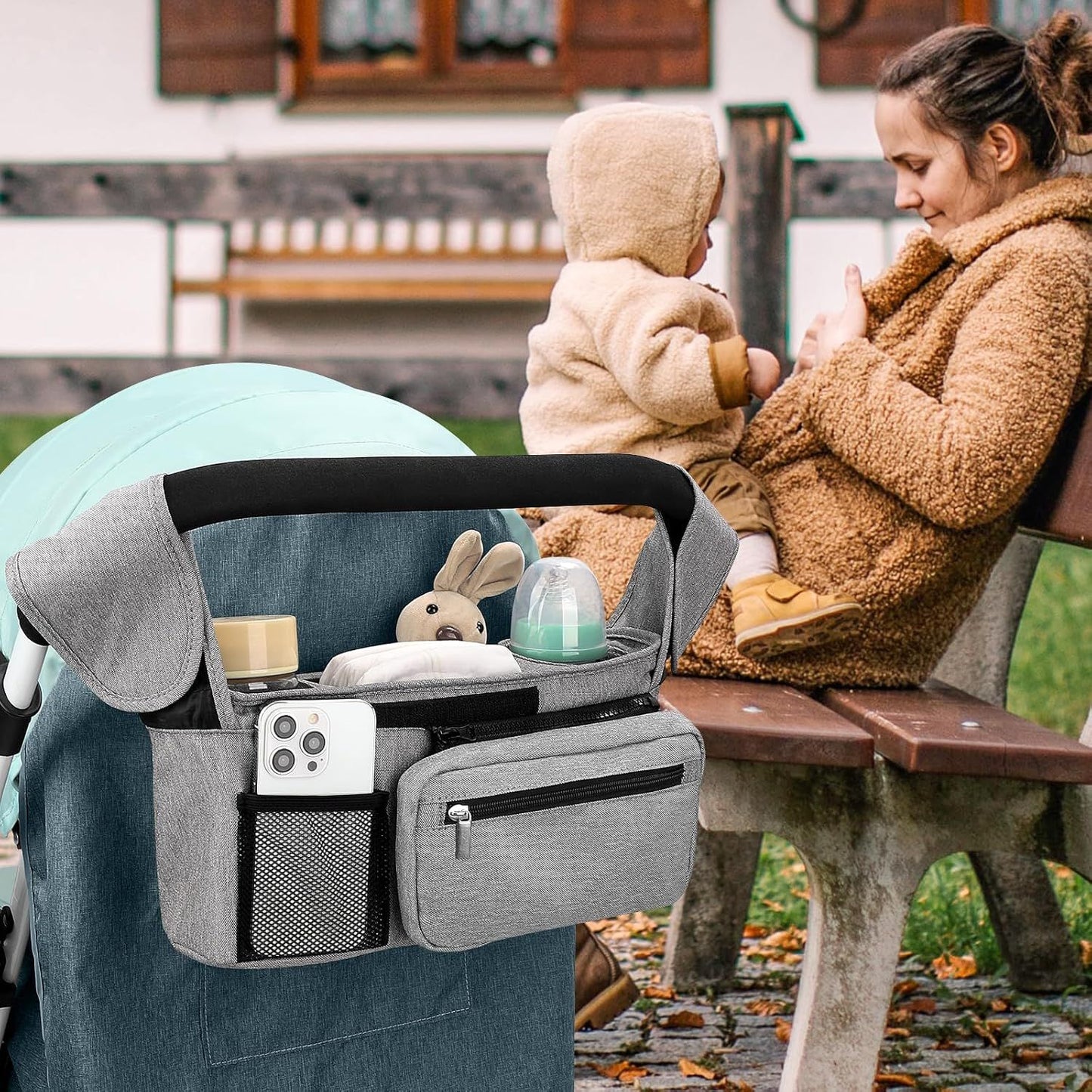 Universal Stroller Organizer with Insulated Cup Holders, Detachable Wristlet & Adjustable Shoulder Strap for V1107-CS-YETCGBHU