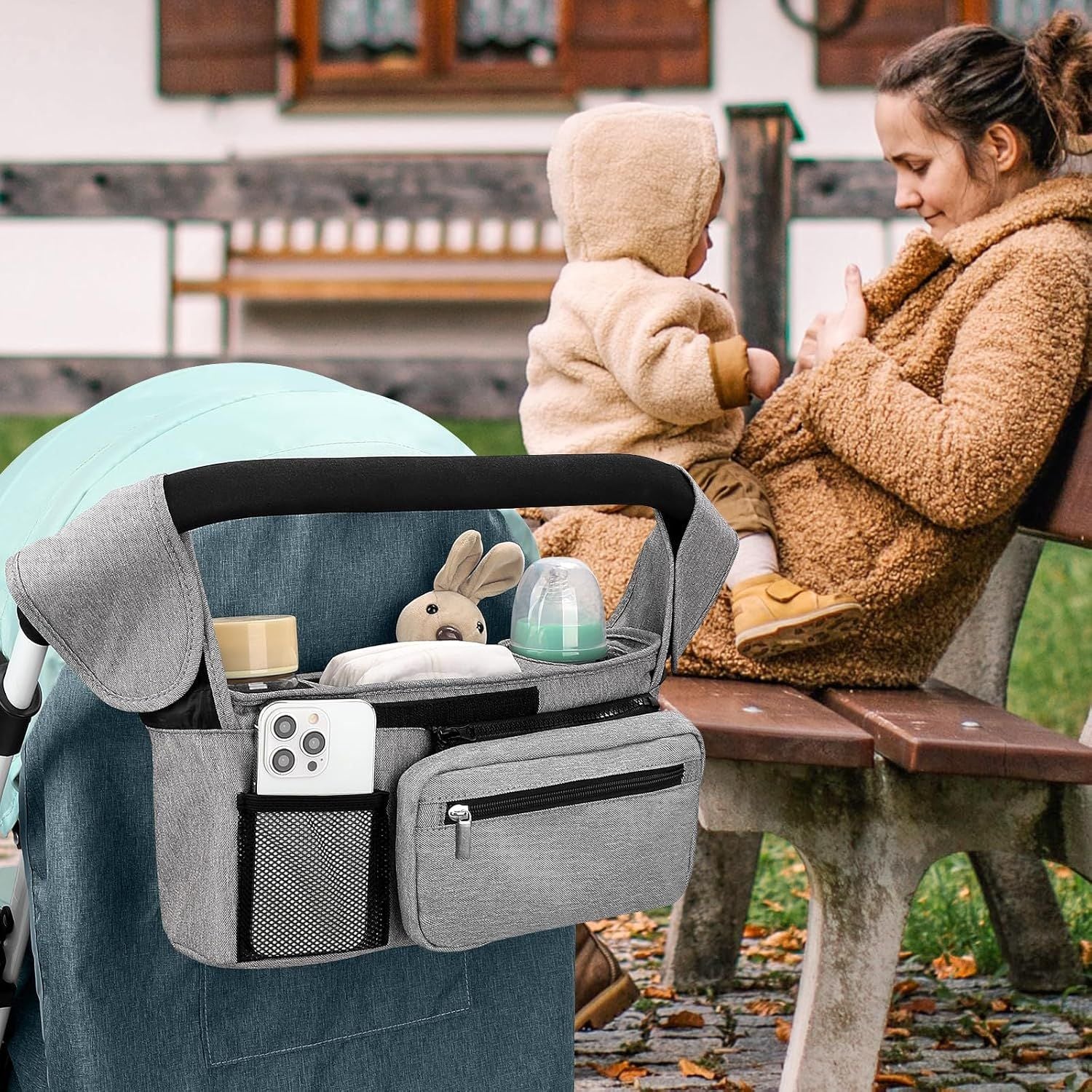 Universal Stroller Organizer with Insulated Cup Holders, Detachable Wristlet & Adjustable Shoulder Strap for V1107-CS-YETCGBHU