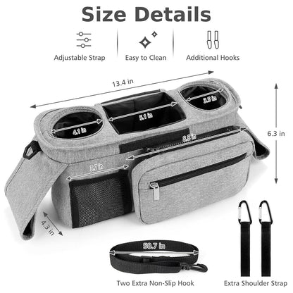 Universal Stroller Organizer with Insulated Cup Holders, Detachable Wristlet & Adjustable Shoulder Strap for V1107-CS-YETCGBHU