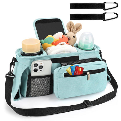 Universal Stroller Organizer with Insulated Cup Holders, Detachable Wristlet & Adjustable Shoulder Strap for V1107-CS-YETCGBL