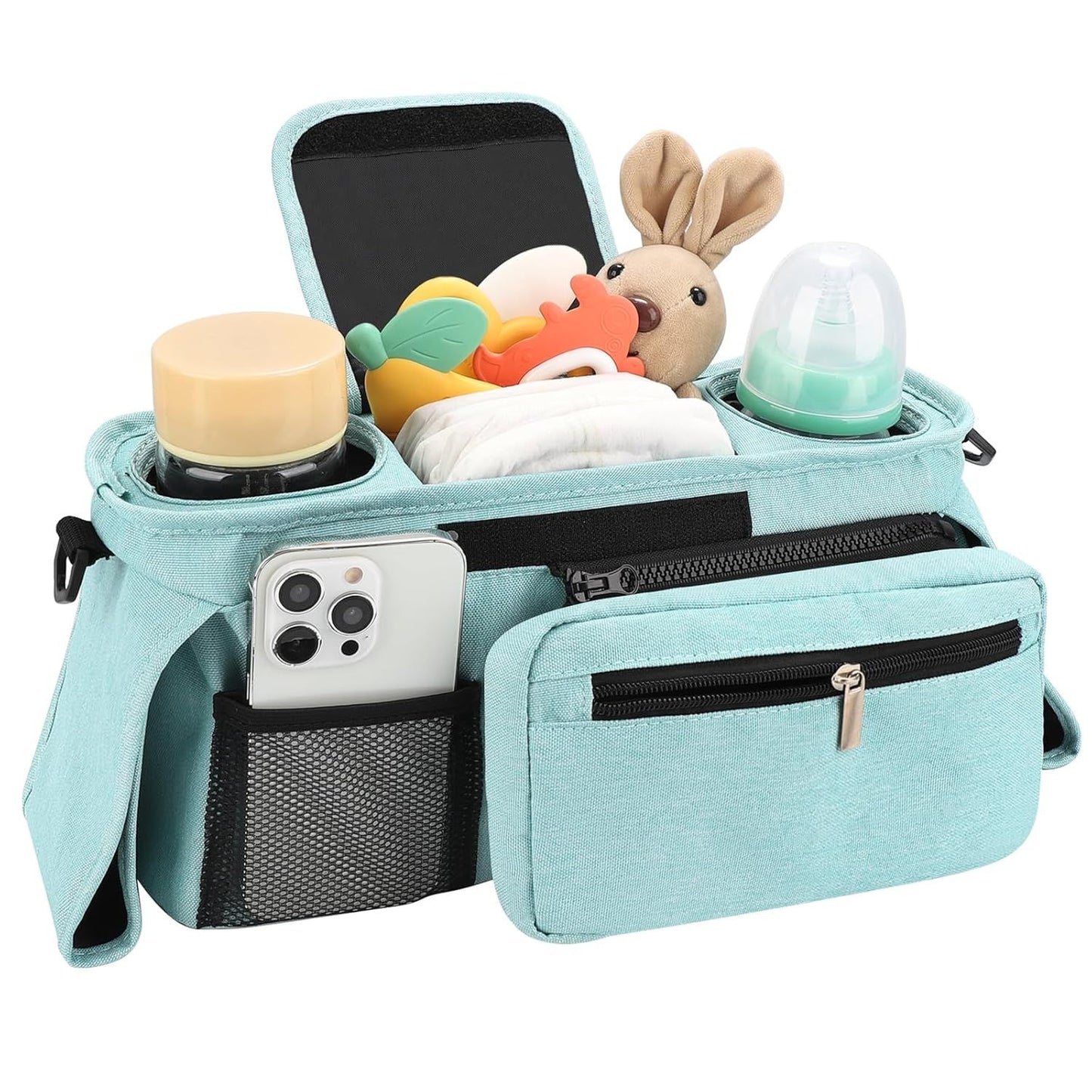 Universal Stroller Organizer with Insulated Cup Holders, Detachable Wristlet & Adjustable Shoulder Strap for V1107-CS-YETCGBL