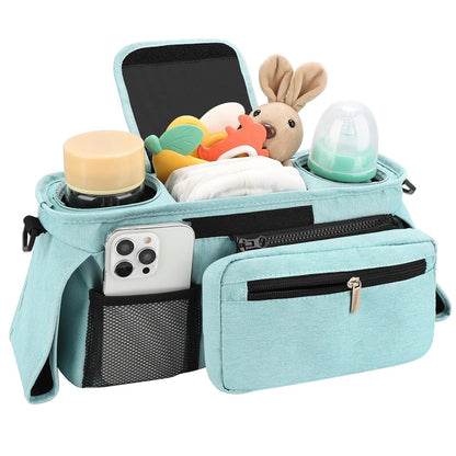 Universal Stroller Organizer with Insulated Cup Holders, Detachable Wristlet & Adjustable Shoulder Strap for V1107-CS-YETCGBL