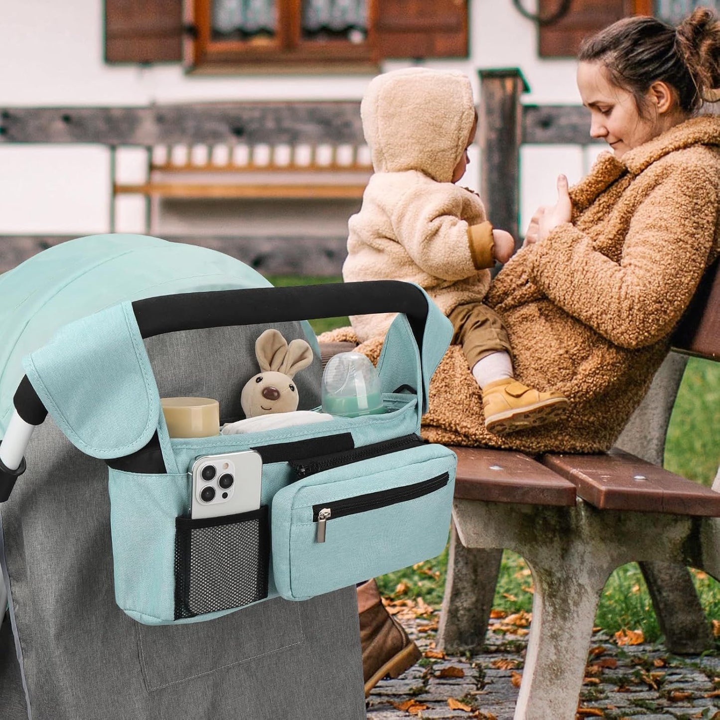 Universal Stroller Organizer with Insulated Cup Holders, Detachable Wristlet & Adjustable Shoulder Strap for V1107-CS-YETCGBL