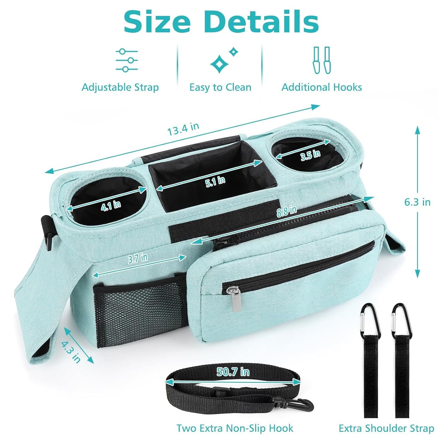 Universal Stroller Organizer with Insulated Cup Holders, Detachable Wristlet & Adjustable Shoulder Strap for V1107-CS-YETCGBL