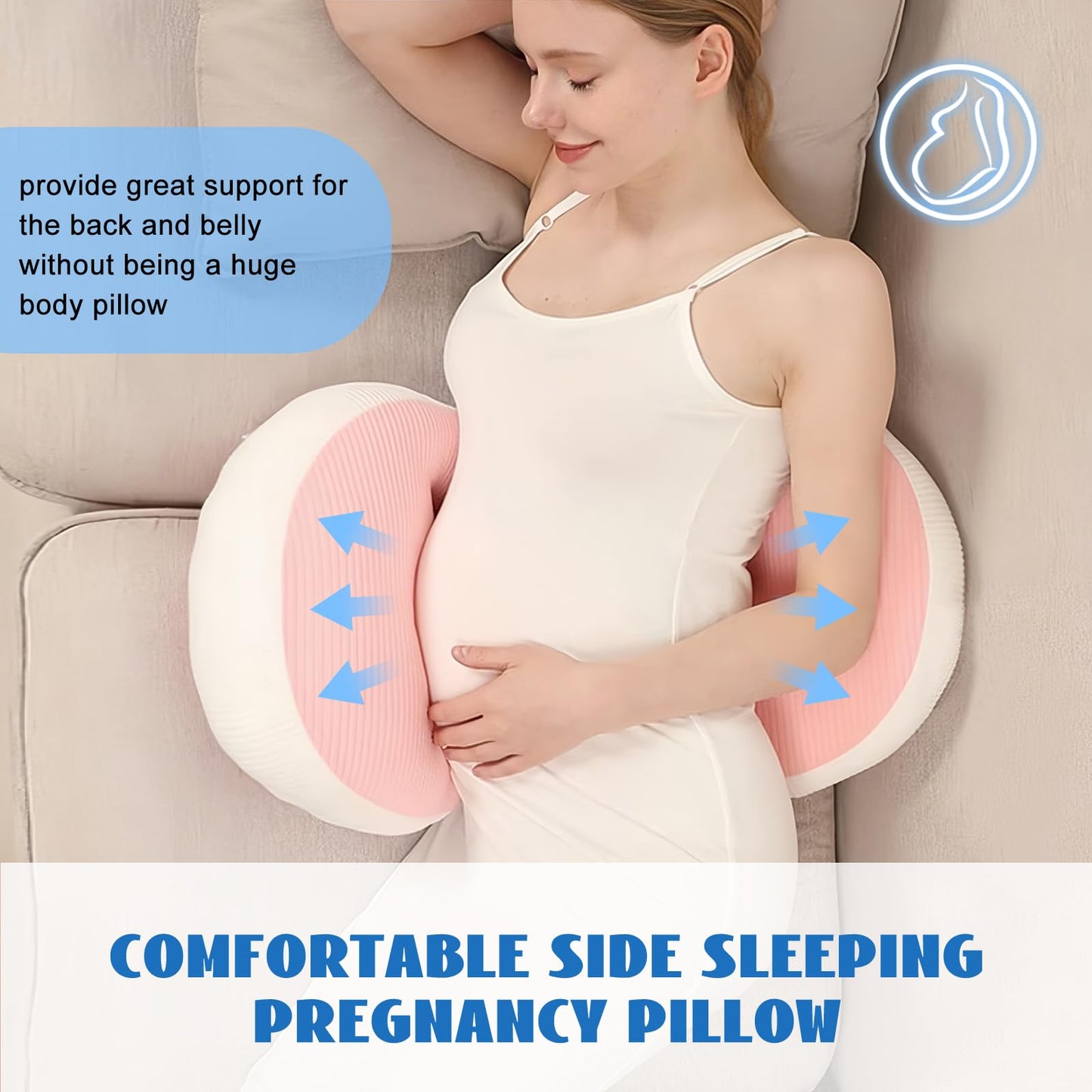 Adjustable Pregnancy Pillow with Velcro Design - Side Sleeping Support for Back, Belly, Hips & Legs, V1107-CS-YFHYZF