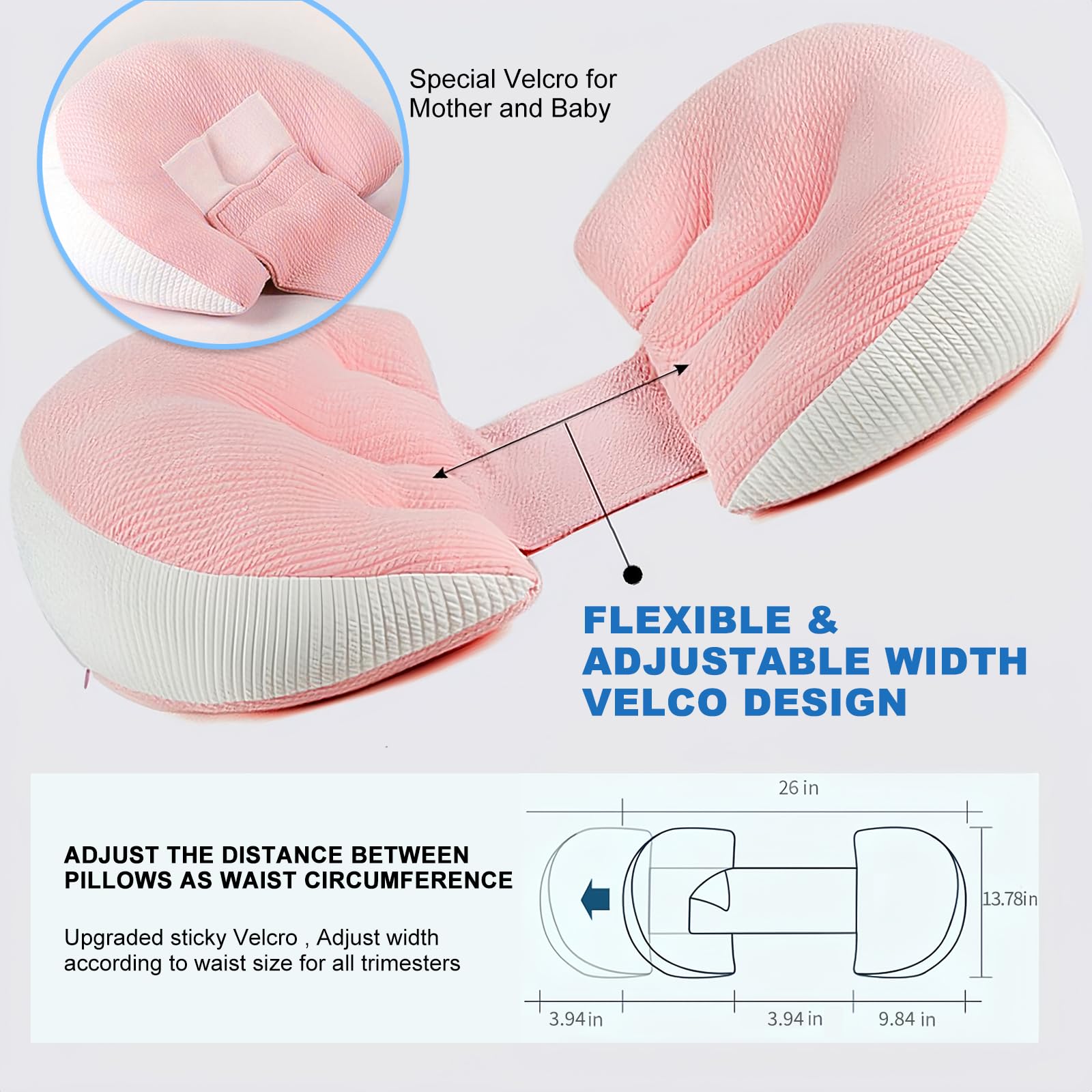 Adjustable Pregnancy Pillow with Velcro Design - Side Sleeping Support for Back, Belly, Hips & Legs, V1107-CS-YFHYZF