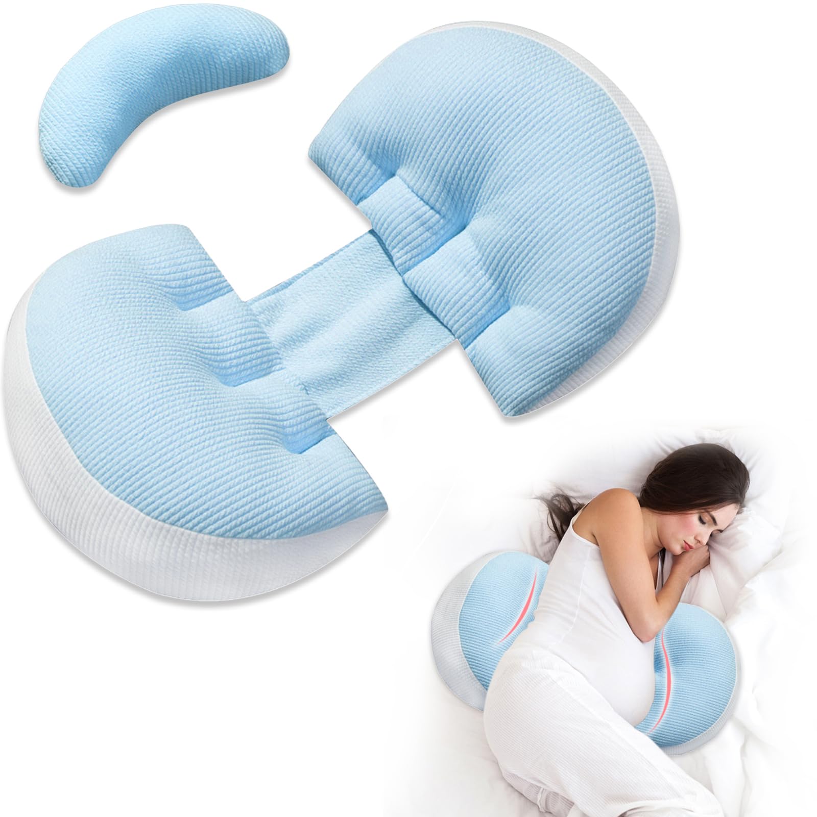 Adjustable Pregnancy Pillow with Velcro Design - Side Sleeping Support for Back, Belly, Hips & Legs, V1107-CS-YFHYZLA
