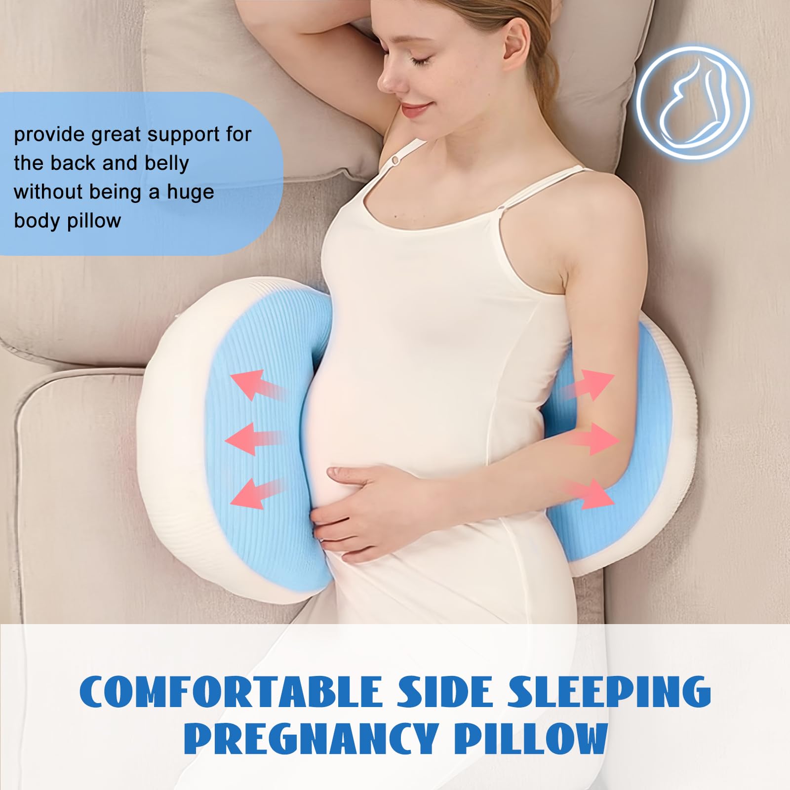 Adjustable Pregnancy Pillow with Velcro Design - Side Sleeping Support for Back, Belly, Hips & Legs, V1107-CS-YFHYZLA